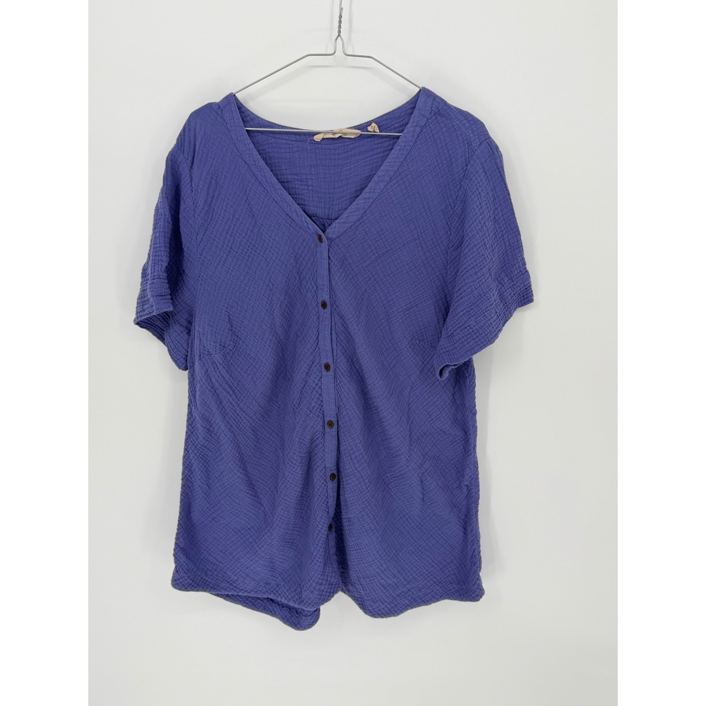 Soft Surroundings Womens Button Down Top Crinkle Gauze Purple 1X